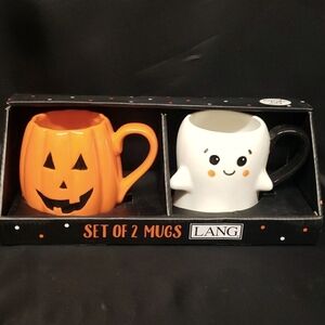 Lang NWT, NIB Set of 2 Halloween Mugs, Pumpkin and Ghost